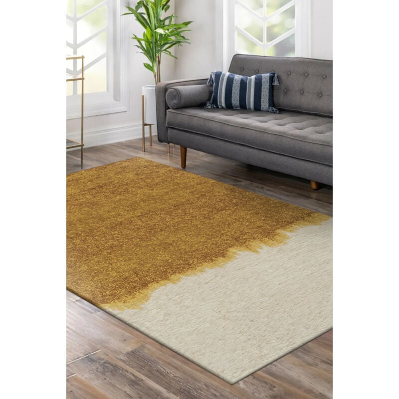 Tapis - Collection Storm Beneffito - Ocher - Tapis - Jaune - 80x150cm - Tapis à Motifs, Finition Artisanale, Tissage en Belgique - Tapis de Moderne