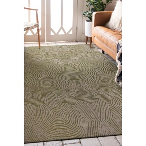 Tapis - Collection Tabasco Beneffito - Green Beach - Tapis à Motifs, Finition Artisanale, Tissage en Belgique - Tapis d'intérieur moderne et doux - Rectangulaire - 240 x 340 cm