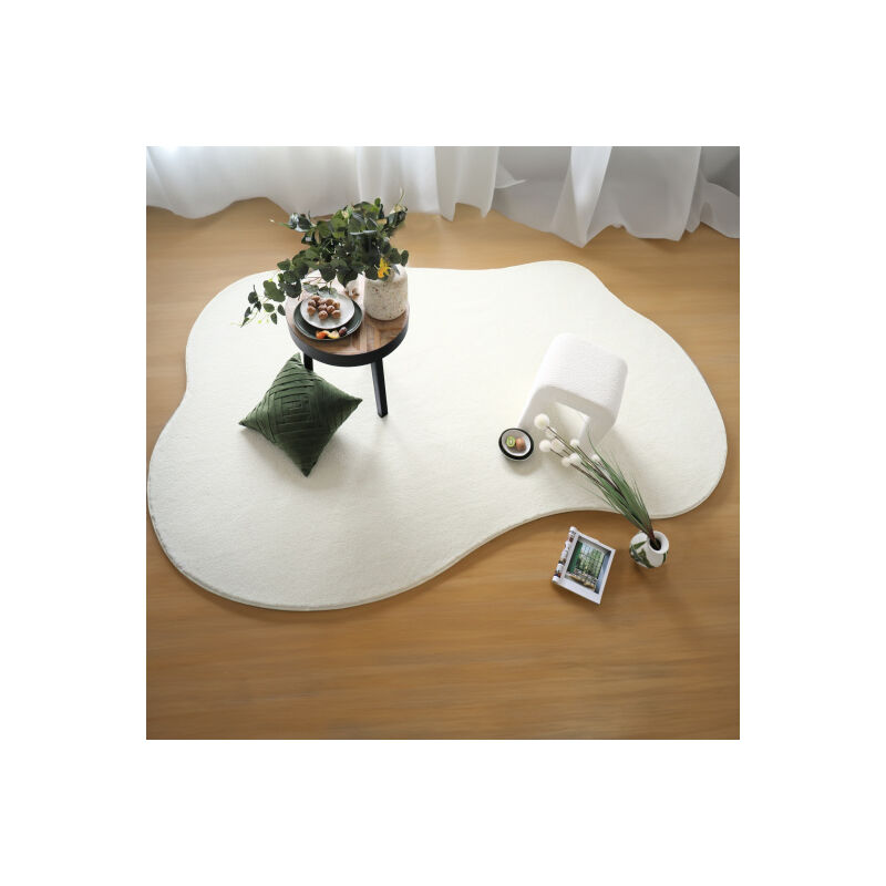 Décoweb - Tapis contemporain de forme organique - Influence - Blanc crème - 160 x 240 cm