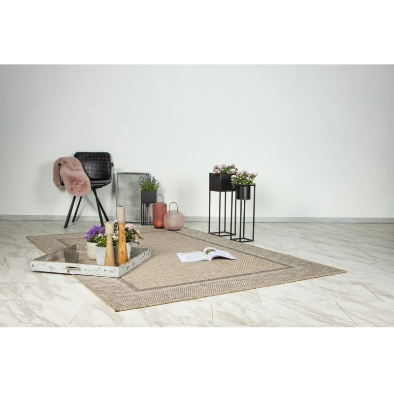 Hellocarpet - Tapis contemporain extérieur et intérieur plat Damlos Naturel 80x150