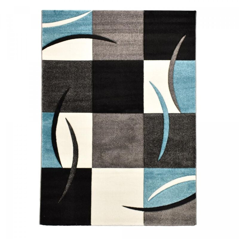 Unamourdetapis - Tapis salon et chambre 120x170 bleu rectangle tissé motif géométrique diavirgule