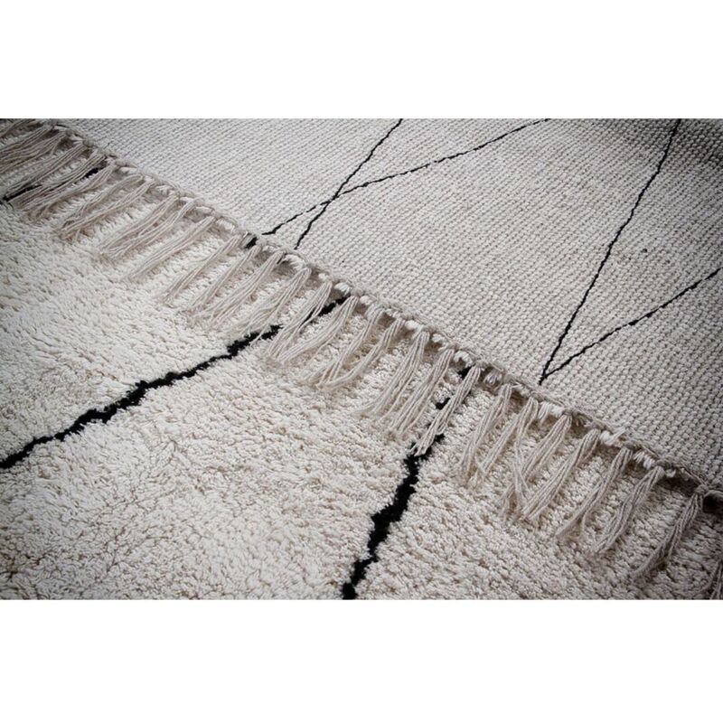 Deladeco - Tapis coton berbère avec franges ethnique Copenhague Beige 60x120