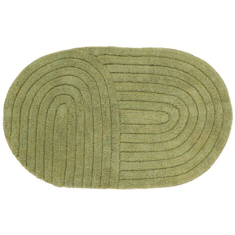 Tapis coton tufte oval 50x80cm -  vert olive - Tendance