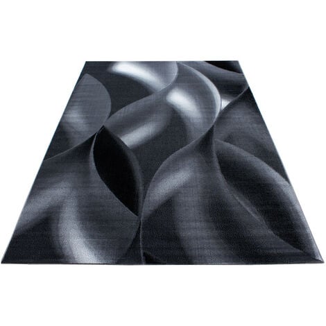 Tapis courbe moderne à courtes mèches Zilfa Noir 80x150 - Noir