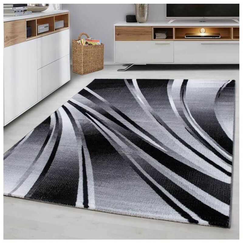 Allotapis - Tapis courbe moderne pour salon rectangle Jursic Noir 200x290