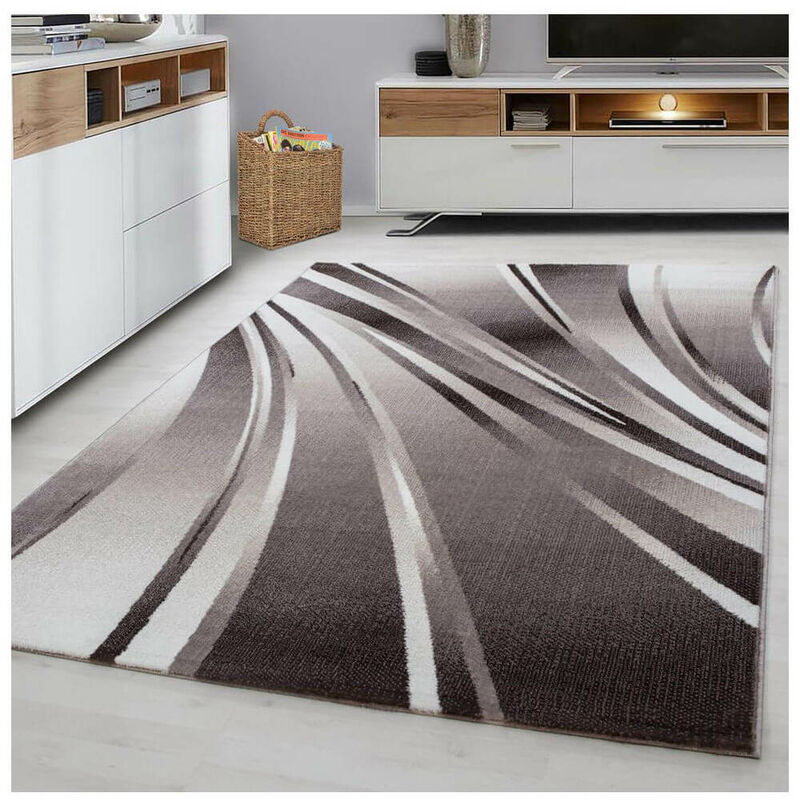 Allotapis - Tapis courbe moderne pour salon rectangle Jursic Marron 80x300