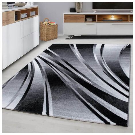 Tapis courbe moderne pour salon rectangle Jursic Noir 200x290