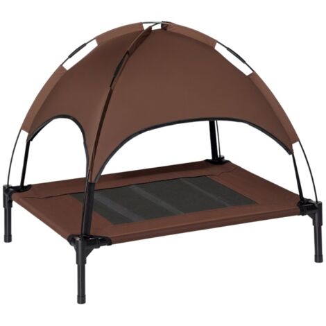 Tapis, coussin et matelas pour chien-Baldaquin extérieur-surélevé-Tissu taffetas respirant-Couleur café-76x61x73(cm)