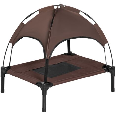 Tapis, coussin et matelas pour chien-Lit d'extérieur surélevé avec baldaquin-Tissu respirant en taffetas-Couleur Café-61x46x62(cm)