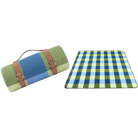 Tapis/couverture de pique-nique en cuir bleu Qingge - Imperméable et de qualité supérieure, taille XXL avec poignée pratique, idéal pour les aventures en plein air, le camping, les pique-niques, les s