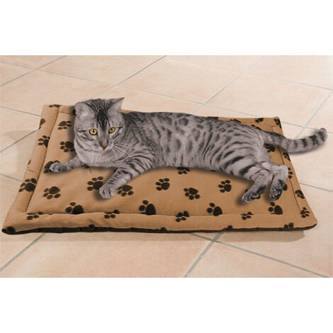 Tapis couverture matelassée anti-taches pour animal de compagnie motif pattes - beige - 60 x 90 cm