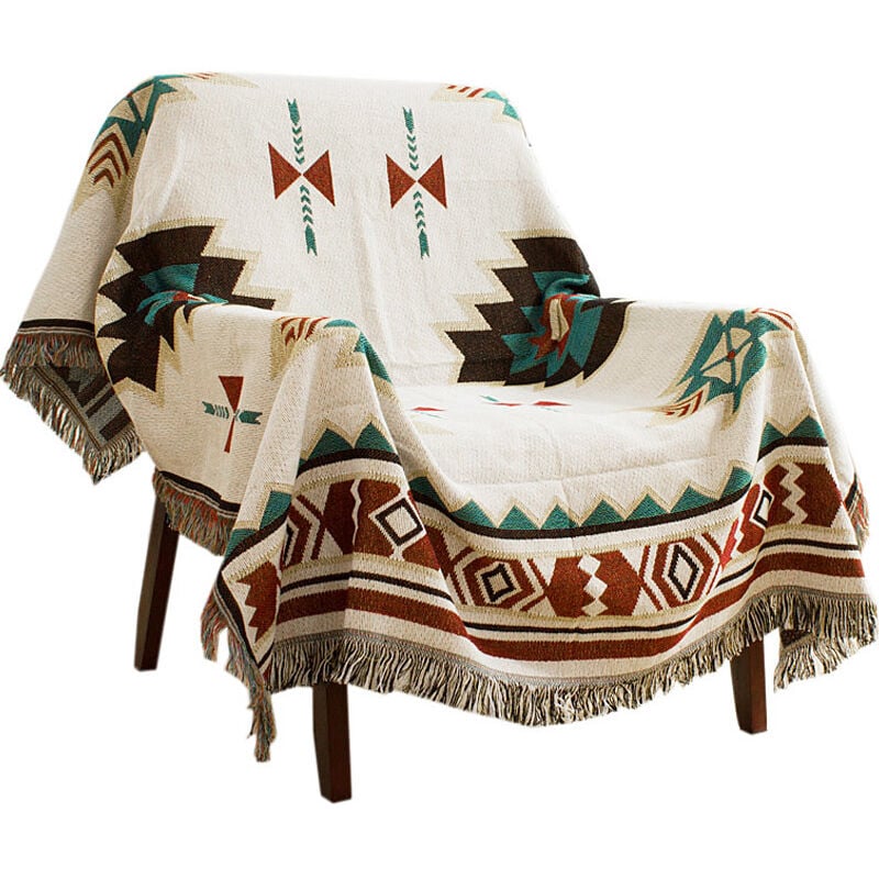 Tapis Couverture Tapis De Motif Géométrique Tribal Tribal Bohemian avec des Glands Adaptés Au Canapé/Lit/en Plein Air(Size:130x160cm / 51.1x62.9in)