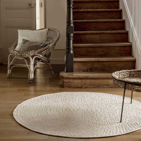 Tapis crochet coloris Ivoire forme ronde - 2 tailles dispo