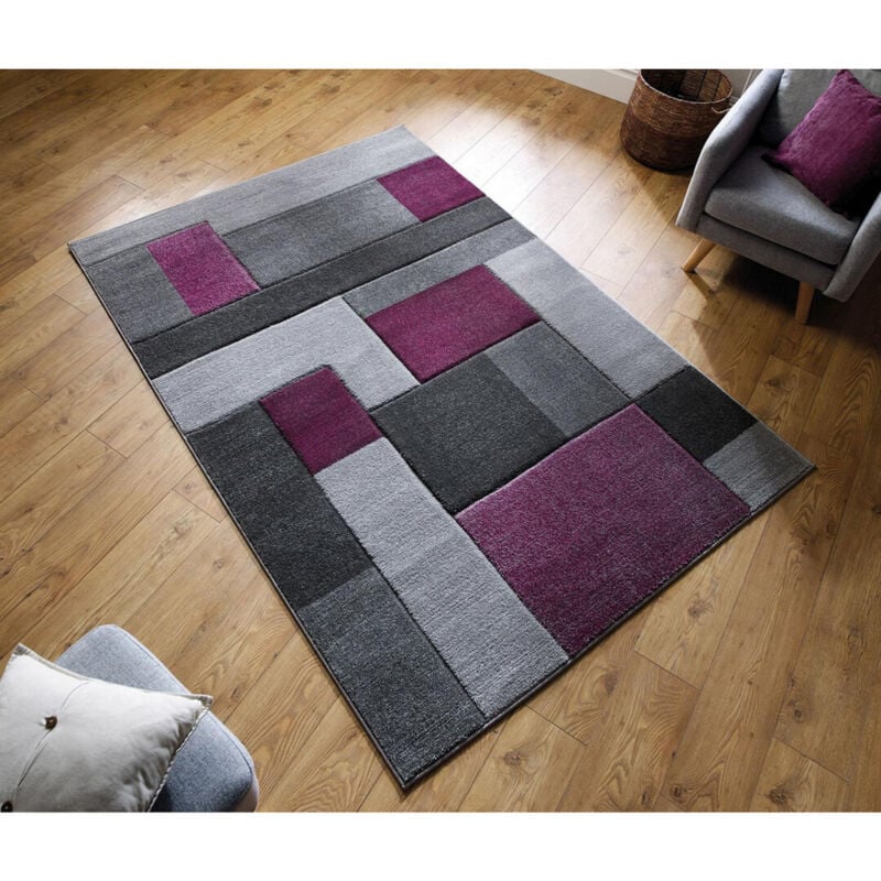 Flair Rugs - Tapis cubisme courtes mèches design pour salon Cosmos Violet 120x170