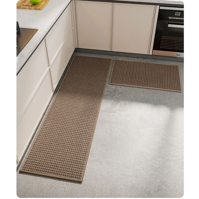 Tapis Cuisine Devant Evier Tapis de Couloir en Caoutchouc ​Antidérapant Lavable pour Chambre Salon Bureau - Marron 45x120CM