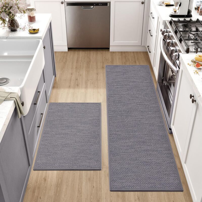 Tapis Cuisine Devant Evier Tapis de Couloir en tpr Caoutchouc ​Antidérapant Lavable pour Chambre Salon Bureau - Gris 45x70CM + 45x120CM