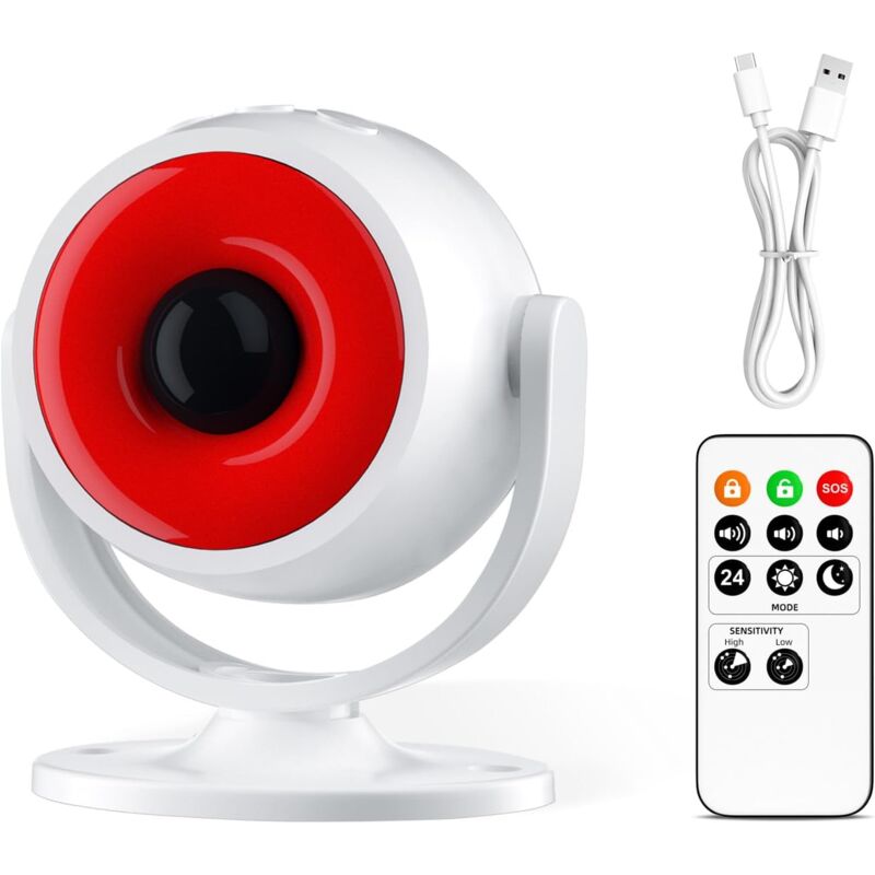 Sunxury - Detecteur de Mouvement, 120dB Sirene Alarme avec Télécommande, Angle de Détection de 110°, Détecteur pir de 6 mètres, 3 Modes de