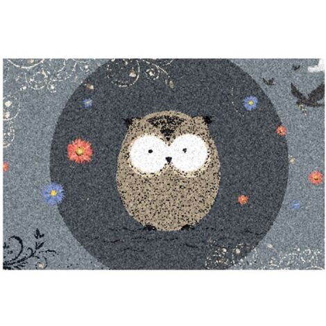 Tapis Dallas Chouette Fond Gris 40x60cm Int/ext Abrité - Idmat