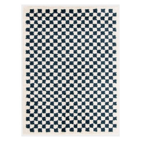 Tapis damier à poils longs - Colorama - Bleu pétrole - 160 x 213 cm