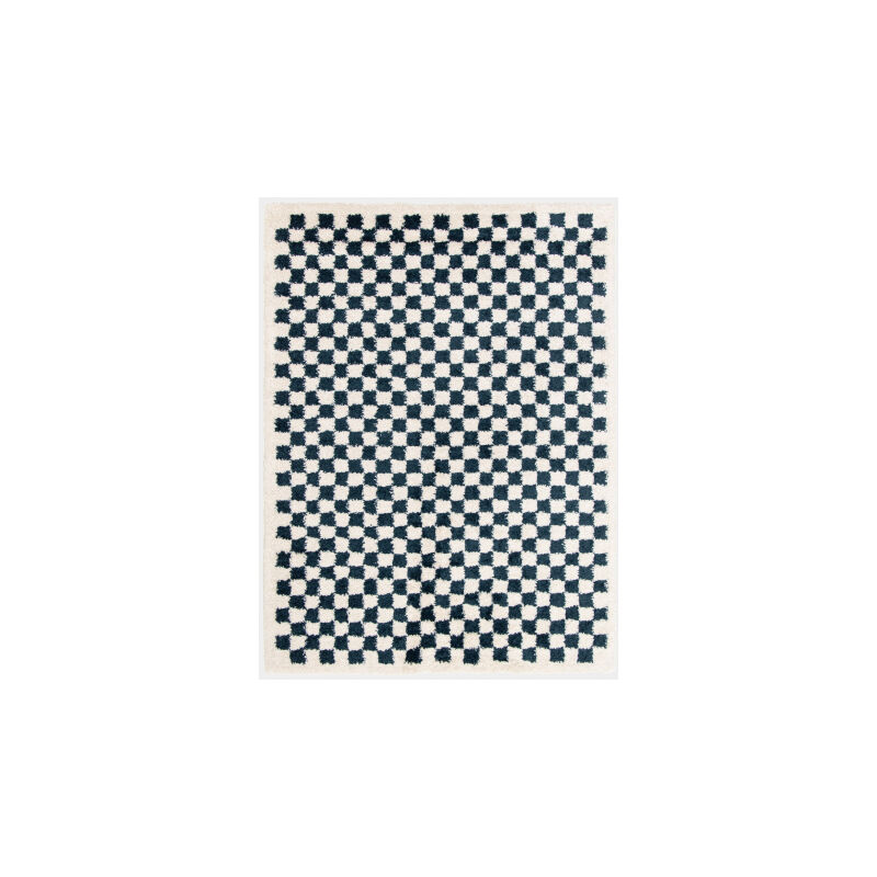 Décoweb - Tapis damier à poils longs - Colorama - Bleu pétrole - 160 x 213 cm