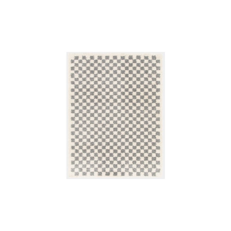 Décoweb - Tapis damier à poils longs - Colorama - Gris coloré - 80 x 150 cm