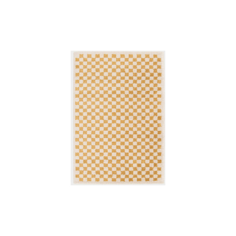 Décoweb - Tapis damier à poils longs - Colorama - Jaune rétro - 200 x 290 cm