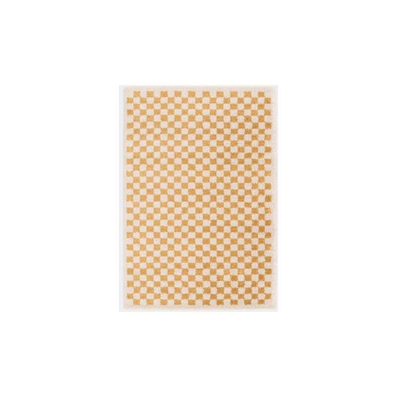 Décoweb - Tapis damier à poils longs - Colorama - Jaune rétro - 160 x 230 cm