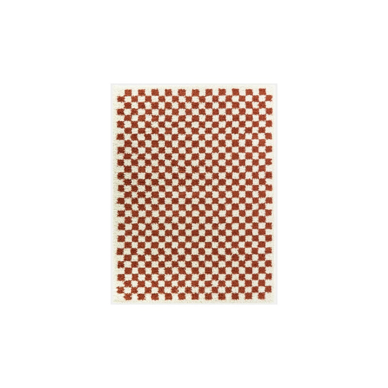 Décoweb - Tapis damier à poils longs - Colorama - Rouge terracotta - 160 x 230 cm