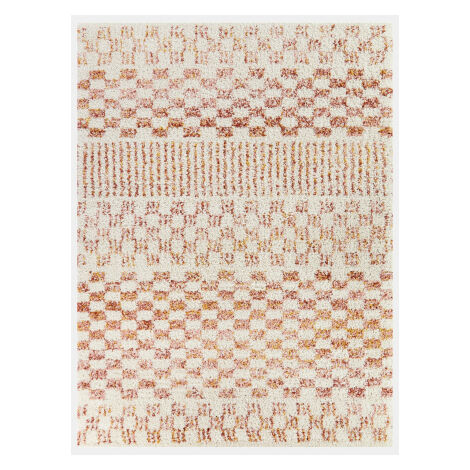 Tapis damier à poils longs - Pixel - Effet terracotta - 120 x 170 cm