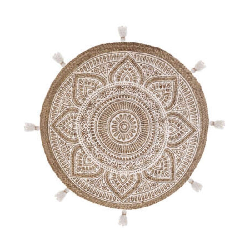 Tapis Déco en Jute 'Rosalie' 78cm Naturel & Blanc