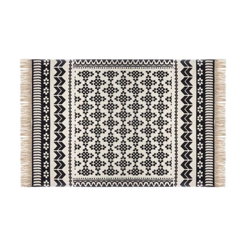 Tapis Déco à Franges "Pailo" 120x170cm Noir & Blanc