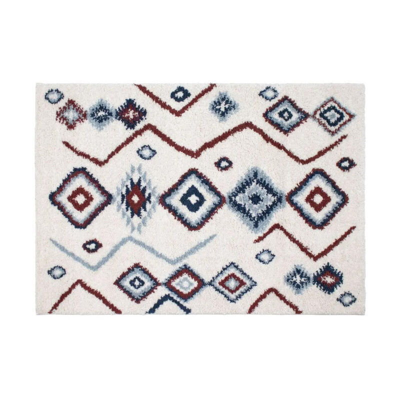 Tapis Déco Imprimé 'Berbère' 120x170cm Ivoire & Bleu