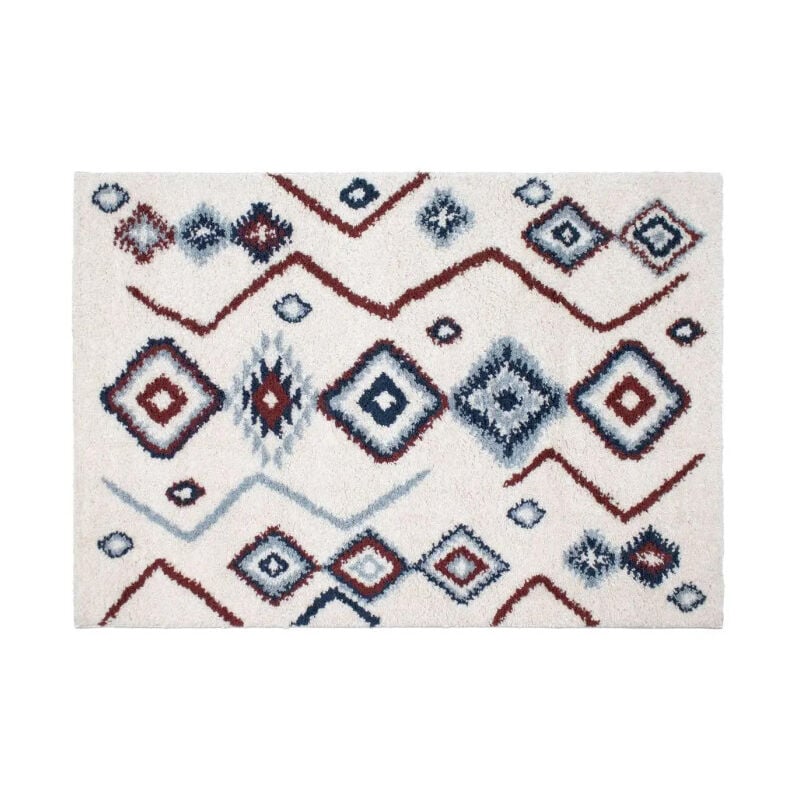 Tapis Déco Imprimé 'Berbère' 60x110cm Ivoire & Bleu