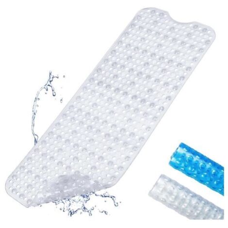 Tapis de Baignoire Anti-dérapant,40×100cm Tapis de Douche de Bain avec Ventouses et Trous de Drainage PVC Moisissure (Transparent)