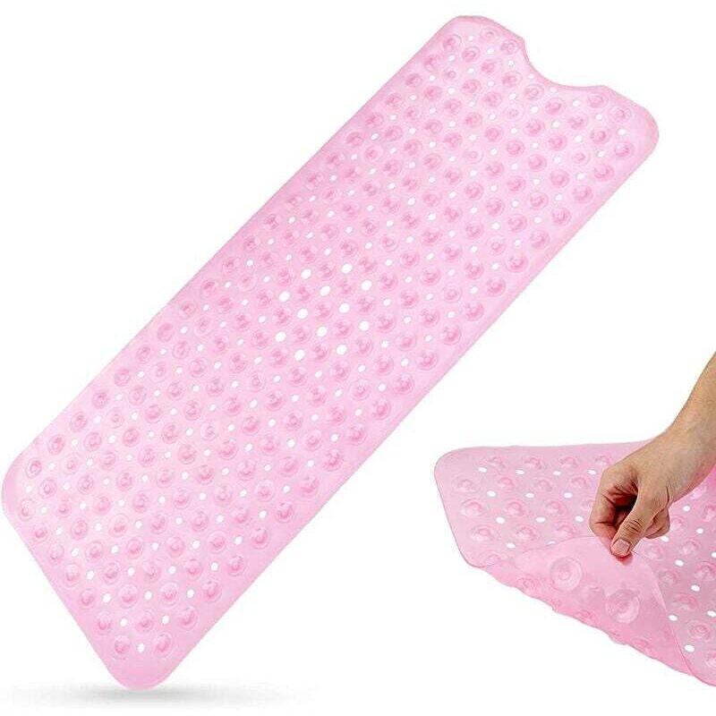 Tapis de Baignoire Antidérapant 100 x 40 cm Extra Long Tapis de Bain PVC Antibactérien Tapis de Douche Anti-Moisissures avec 200 Ventouse (Rose)