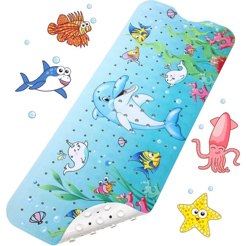 Longziming - Dauphin)Tapis de Baignoire Antidérapant Bebe, 100x40cm Tapis de Bain Anti Glisse Tapis de Douche Résistant avec 200 Ventouse pour
