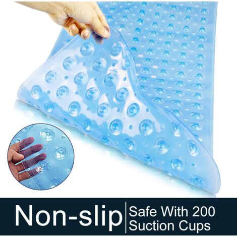 Tapis de Baignoire Antidérapant, Extra Long Tapis de Bain Lavable en Machine, Tapis de Douche Anti-moisissures avec 200 Ventouse, sans phtalate de Latex(100 x 40 cm)-Bleu-Fei Yu