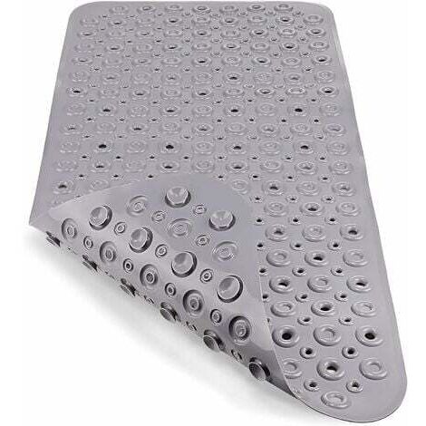 Tapis de Baignoire Antiderapant Tapis de Douche Extra Long Tapis de Bain Enfant avec Ventouse Lavable en Machine Anti Moisissure Antifongique, sans Phtalates de Latex (88 x 40 cm, Gris)