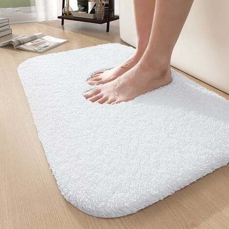 Tapis de Bain 40 x 60 cm, Tapis de Salle de Bain Antidérapant Absorbant, Tapis Salle de Bain, Tapis de Douche en Doux, Microfibre Lavable en Machine pour Salle de Bain, Toilette (Blanc)