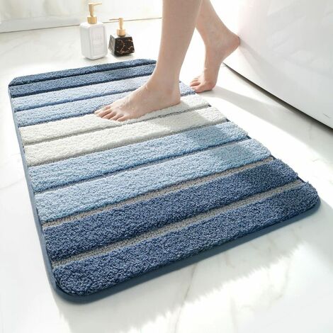 Tapis de Bain 40 x 60 cm Tapis de Salle de Bain Antid��rapant Super Absorbant d'eau, Lavable en Machine, Tapis de Sol de Salle de Bain Absorbant en Microfibre,Bleu
