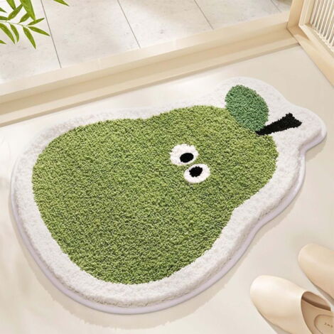 Tapis de bain à motif de fruits, mignon et absorbant, à séchage rapide, en peluche, idéal pour la chambre, la chambre d'enfant et la salle de bain - 40 x 60 cm - Poire