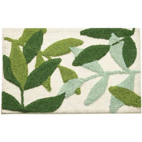 Tapis de Bain Absorbant Antidérapant à Poils Longs Extra Doux Tapis Salle de Bain Lavable en Machine pour Bain, Douche et Salle de Bain, Chambre à Coucher, 45X65 cm, Feuille Vert