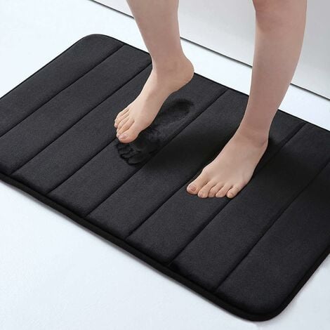 UMNUOU DENUOTOP Tapis de bain absorbant antidérapant Tapis de bain en mousse Tapis de bain lavable - 60 x 90 cm, Noir