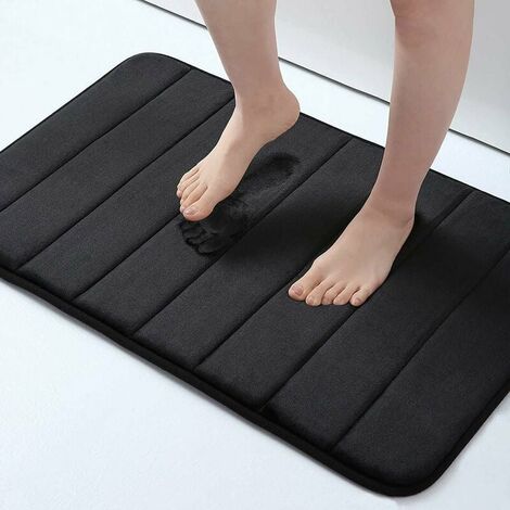 Tapis de bain absorbant antidérapant  Tapis de bain en mousse  Tapis de bain lavable - 60 x 90 cm, Noir