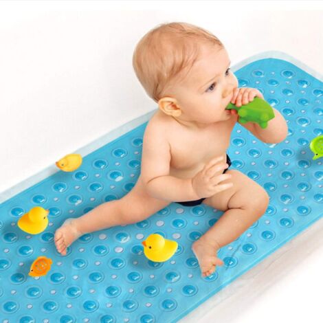 Tapis De Bain Anti-dérapant - 102 X 40 Cm - Pour Baignoire Lisse Et Propre - Ventouses Grandes - Lavable En Machine - Bleu