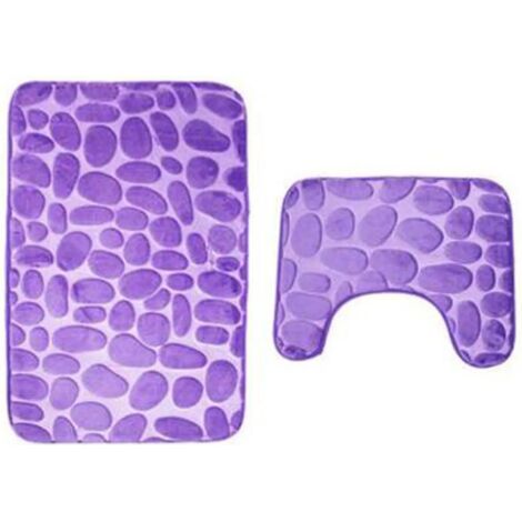Tapis de bain antidérapant (50 x 80 cm) et housse de siège de toilette (50 x 40 cm), ensemble deux pièces, violet.