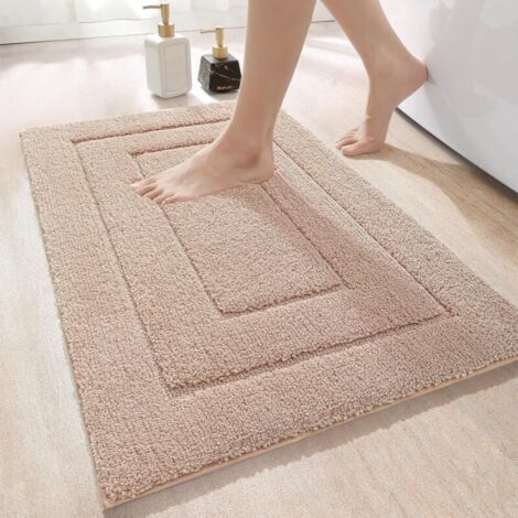 Tapis de Bain Antidérapant 50 x 80 cm, Moelleux en Microfibre, Absorbant l'eau, Lavable en Machine, Extra Epais, pour Salle de Bains, Beige