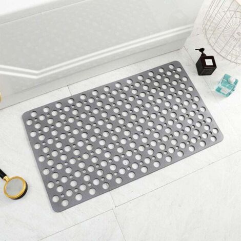 Tapis de bain antidérapant, anti-moisissure, en TPE, tapis de douche antidérapant, antibactérien avec ventouses et trou de drainage, parfait pour la sécurité de tout le monde, gris 43 x 75 cm.