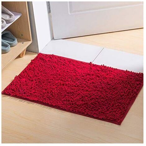 Tapis de bain antidérapant, doux et absorbant, idéal pour la salle de bain (60 x 40 cm, rouge)