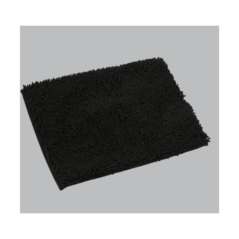 Tapis de bain antidérapant en chenille à poils longs, absorbant l'eau, noir, F135827